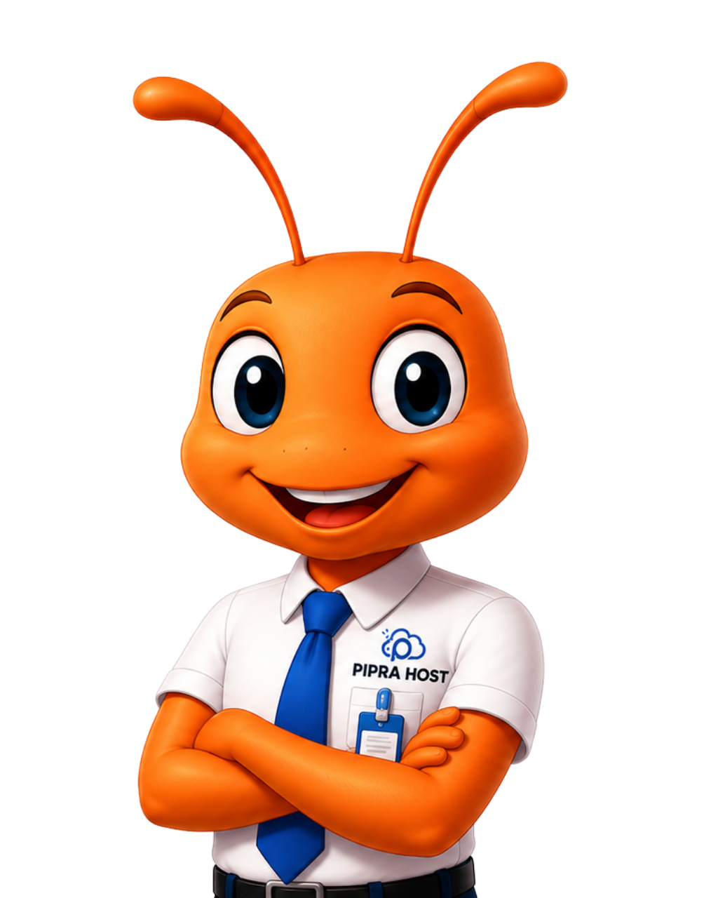 Pipra Host mascot — smiling orange ant support agent